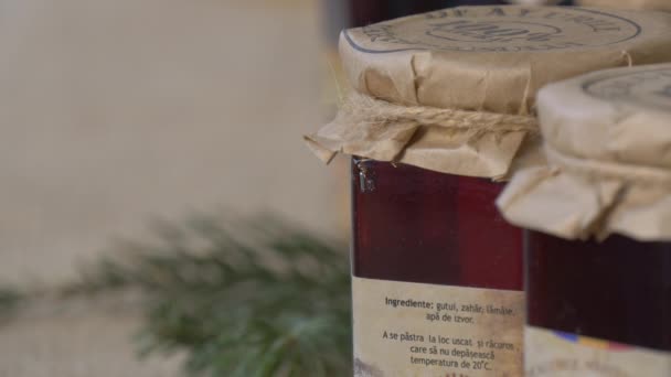 Vue Rapprochée Des Bocaux Avec Confiture — Video