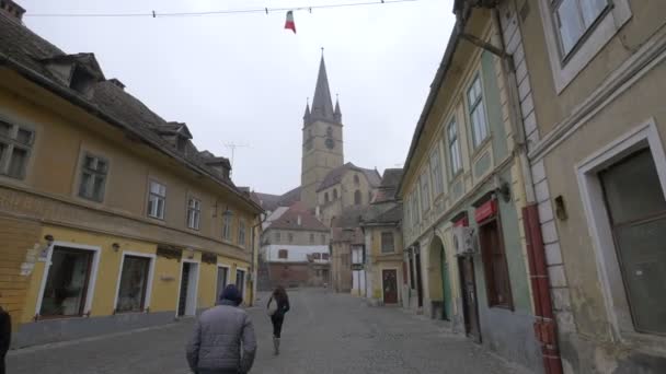 Tower Street Cloudy Day Sibiu — Video