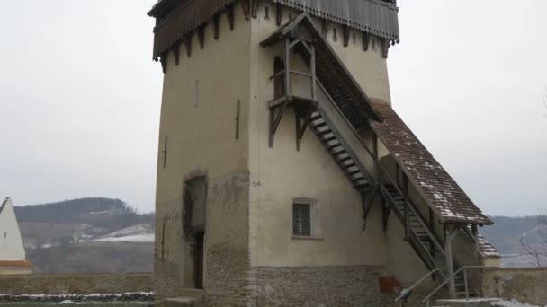 Uitzicht Versterkte Middeleeuwse Toren — Stockvideo