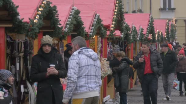 Mensen Lopen Kerstmarkt — Stockvideo