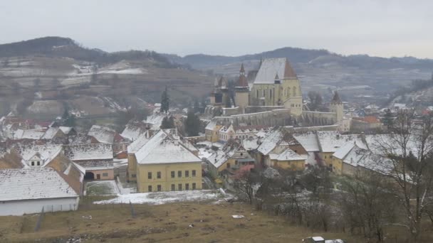 Desa Saxon Dengan Gereja Berbenteng — Stok Video