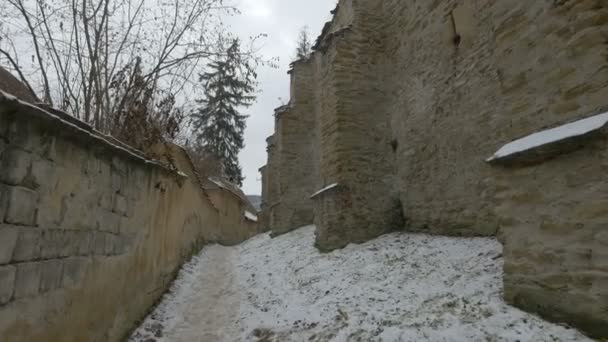 Kamenná Zeď Luteránského Kostela Biertanu — Stock video