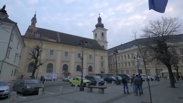 Pequena Praça Dia Nublado Sibiu — Vídeo de Stock