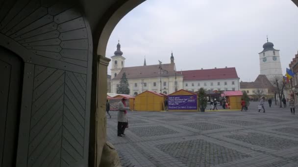 Mercado Navidad Sibiu Vista — Vídeo de stock