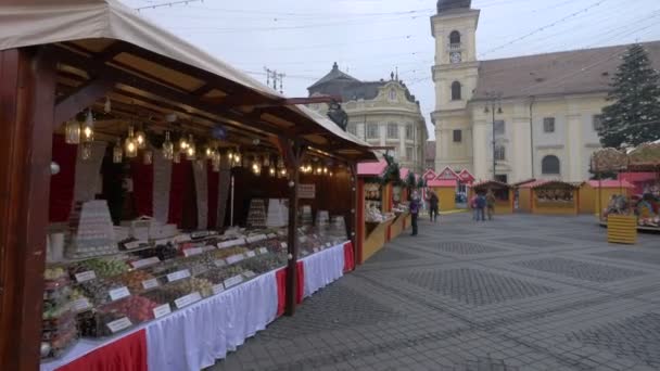 Kraampjes Een Kerstmarkt — Stockvideo