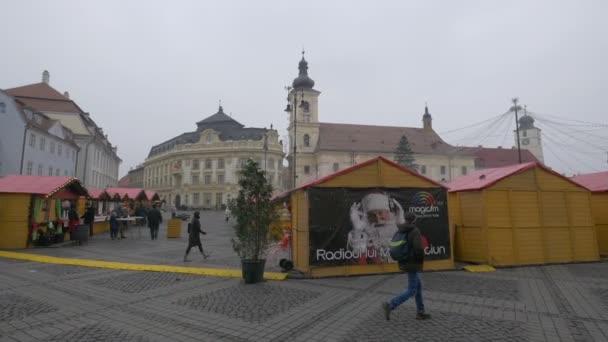 Sibiu Julmarknad Gatuvy — Stockvideo