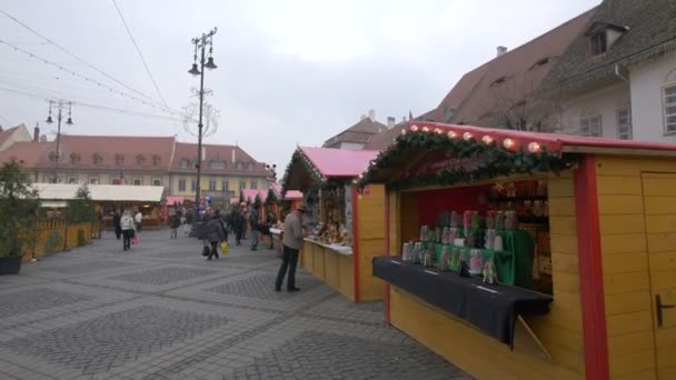 Christmas Stalls Sibiu — Stockvideo