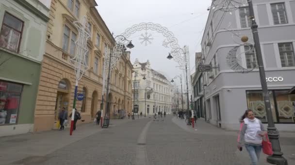 Decoraciones Navideñas Una Calle Pavimentada — Vídeos de Stock