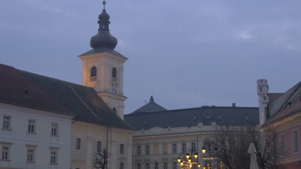 Torre Orologio Sera Durante Tempo Natale — Video Stock