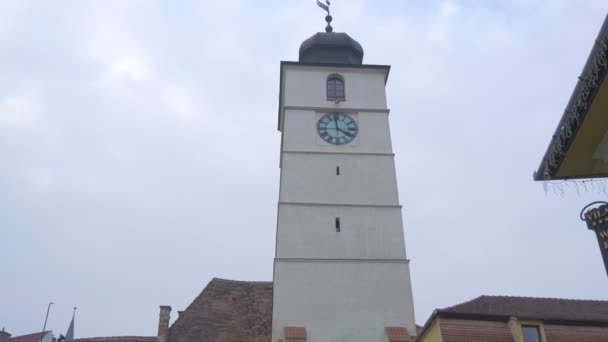 Przechył Wieży Rady Sibiu — Wideo stockowe