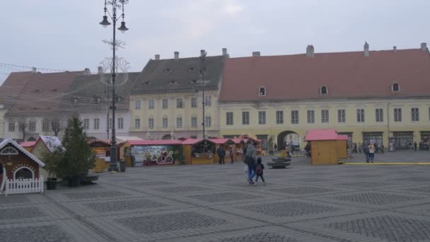 Mercado Navidad Sibiu Vista — Vídeo de stock