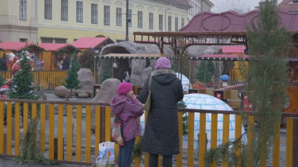 Mutter Und Kind Auf Dem Weihnachtsmarkt — Stockvideo