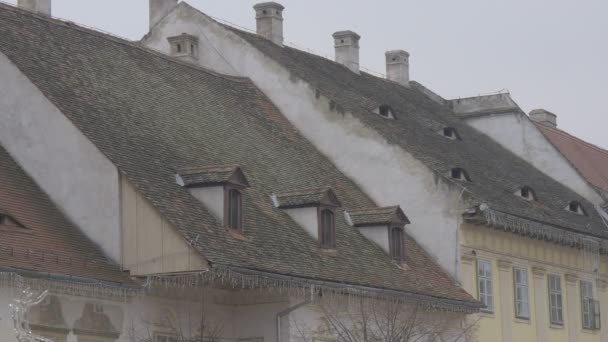 雪に覆われた建物の屋根 — ストック動画
