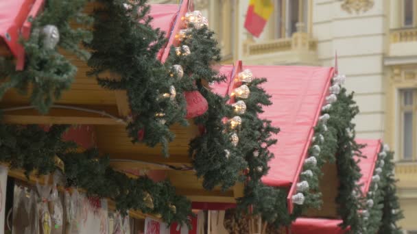 Decorated Christmas Stalls City Daytime — Stock Video