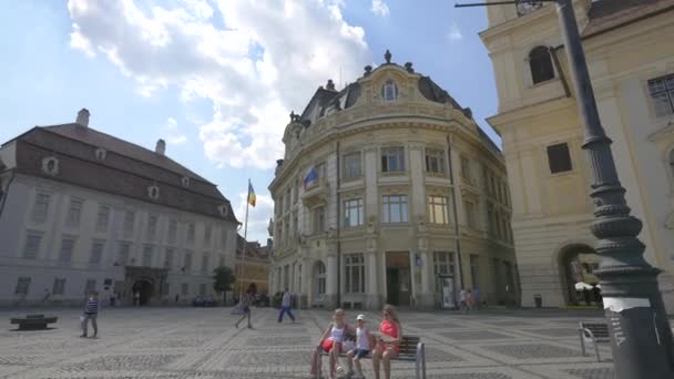 Das Rathaus Von Sibiu Auf Dem Großen Platz — Stockvideo