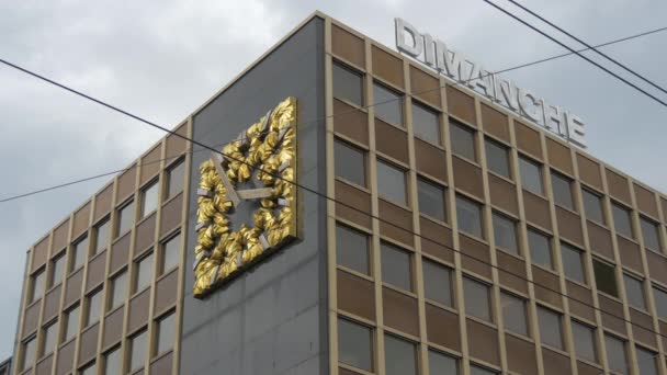 Reloj Oro Edificio Dimanche Ginebra — Vídeo de stock