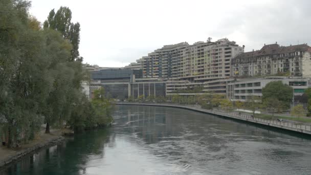 Rhône Stroomt Genève — Stockvideo