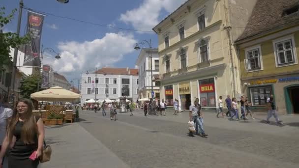 Nicolae Balcescu Caddesi Sibiu Kalabalık — Stok video