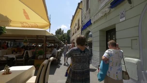 Paseando Cerca Los Restaurantes Sibiu — Vídeos de Stock