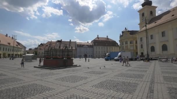 Falkenhayn Brunnen Auf Dem Großen Platz Von Sibiu — Stockvideo