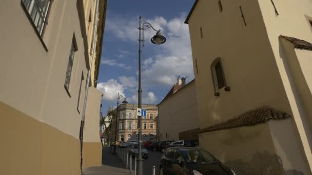 Straat Middeleeuwse Stad Sibiu — Stockvideo