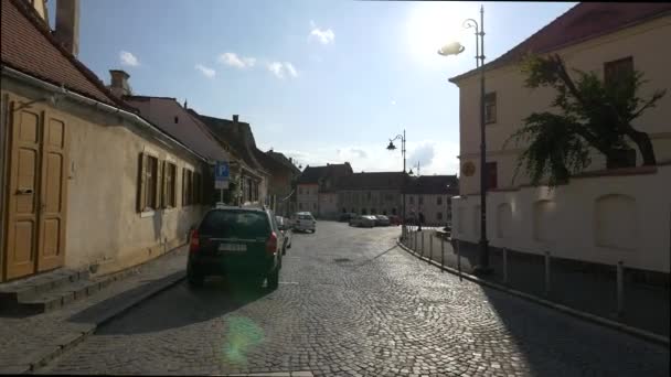 Sibiu Daki Cobblestone Caddesi — Stok video