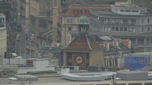 Kirchturmuhr Mit Glockenturm Genf — Stockvideo