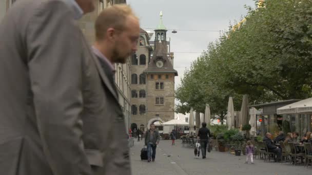 Tourists Place Molard Geneva — Stock Video