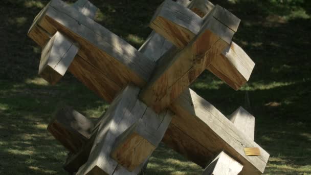 Vista Una Escultura Madera — Vídeos de Stock