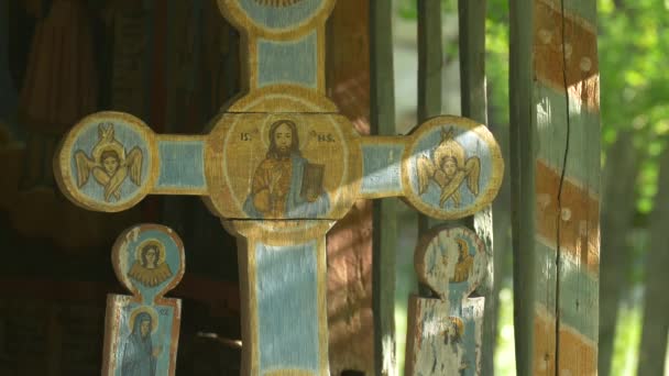 Footage Orthodox Wooden Cross — Stock Video