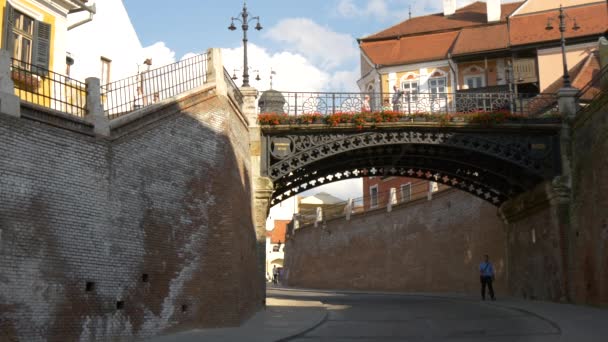 Most Kłamców Widziany Ulicy Ocnei Sibiu — Wideo stockowe