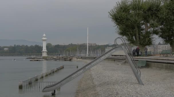 Maják Břehu Jezera Ženevě — Stock video
