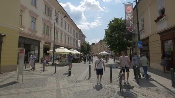 Tömeg Nicoale Balcescu Utcában Nagyszebenben — Stock videók