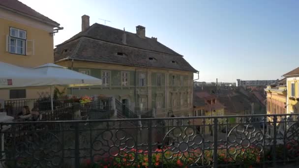 Byggnader Sibiu Sett Utifrån Liars Bridge — Stockvideo