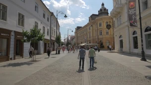 People Nicolae Balcescu Street Sibiu — Stockvideo