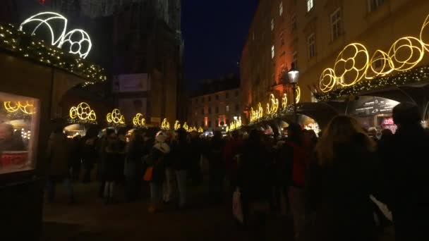 Many People Visiting Stephansplatz Christmas Market — Stockvideo