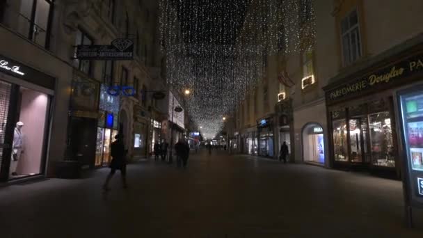 Calle Kohlmarkt Con Tiendas Luces Navidad — Vídeos de Stock