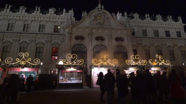 Menschen Auf Dem Weihnachtsmarkt Vor Dem Schloss Belvedere — Stockvideo