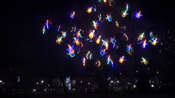 Árbol Decorado Por Noche — Vídeos de Stock