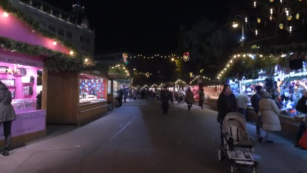 Christmas Market Wooden Sales Booths — Stock Video