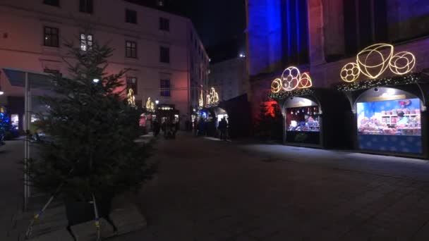 Fir Trees Stalls Christmas Market Stephansplatz — Stock Video
