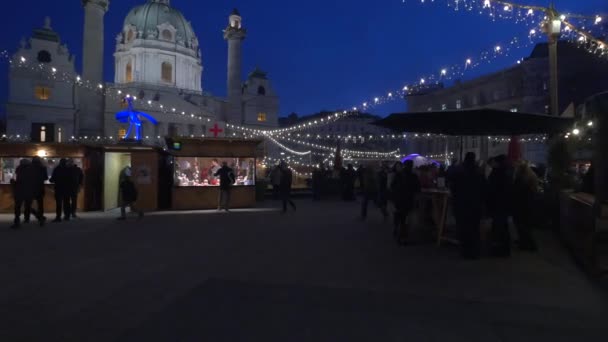 Karlsplatz Julmarknad Skymningen — Stockvideo