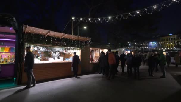 Walking Sales Booths Christmas Market — Stock Video