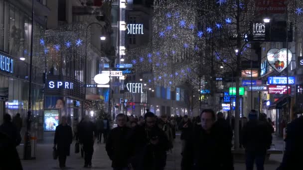 Winkels Kerstverlichting Karntner Strasse — Stockvideo