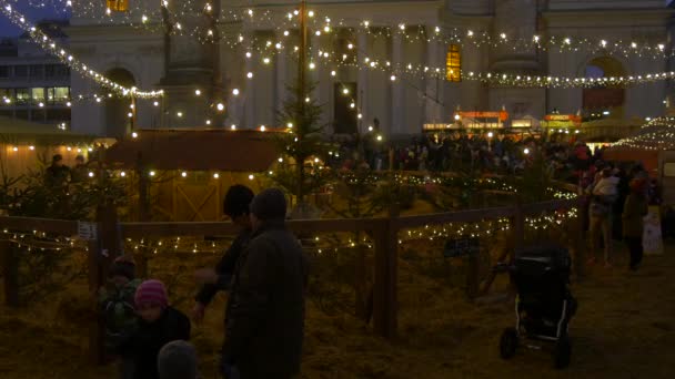 Niños Jugando Con Heno Mercado Navidad — Vídeos de Stock