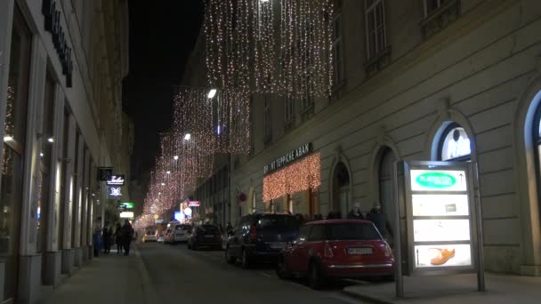 Wollzeile Street Uma Noite Natal Viena Áustria — Vídeo de Stock