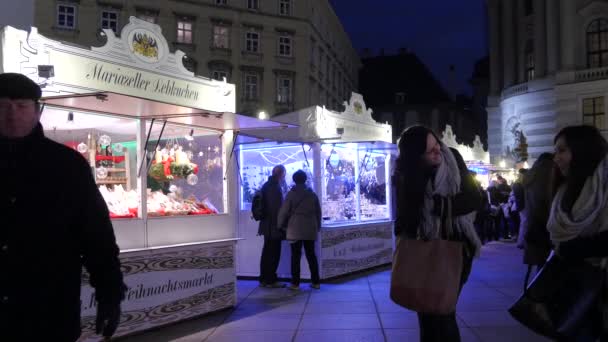 Caminhando Pelas Barracas Mercado Natal Michaelerplatz — Vídeo de Stock