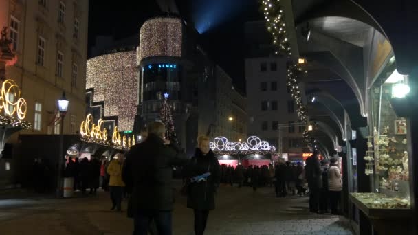 Vánoční Trh Stephansplatz Noci — Stock video
