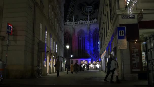 Churhausgasse Und Singerstraße Bei Nacht — Stockvideo