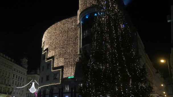 Bożonarodzeniowa Choinka Przy Budynku Domu Haas Wiedeń Austria — Wideo stockowe